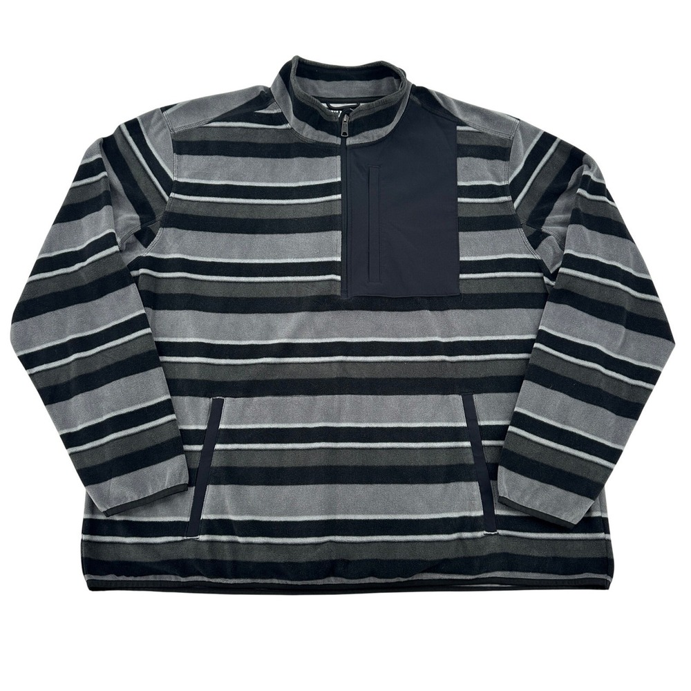 Duluth Trading Fleece Pullover Gray Black Striped 1/4 Zip Relaxed Fit Men XXL